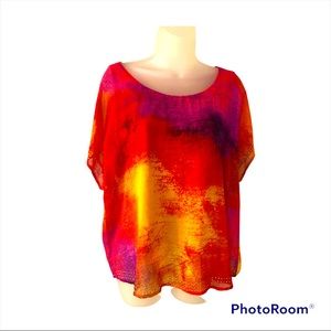 One World Women's Orange Purple Top - Size Medium